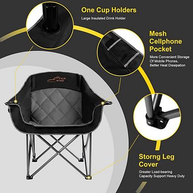 Oversized Padded Heavy Duty Camping Chair, Quad Fold, Supports 450lbs, Black