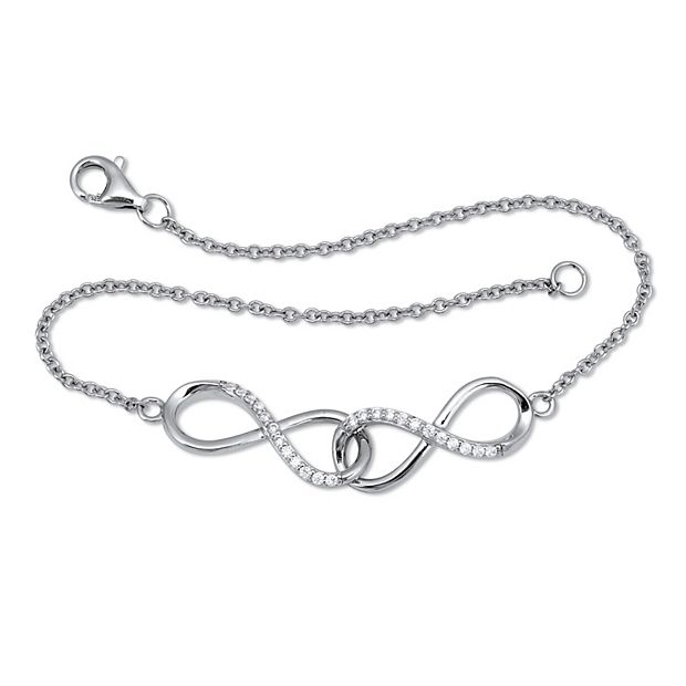 16 TCW Round CZ Sterling Silver Infinity Charm Bracelet 7-inch