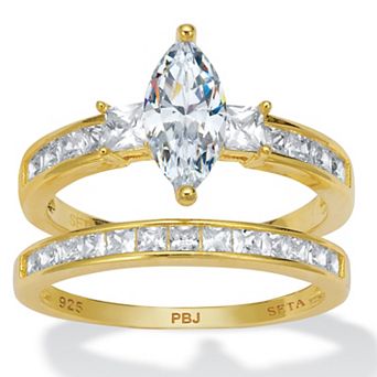 PalmBeach Jewelry 2.34 TCW Marquise Cubic Zirconia 14k Gold-Plated Sterling Silver Bridal Ring Set