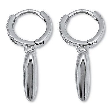 PalmBeach Jewelry Round Crystal Silvertone Dangling Heart Hoop Earrings, 28mm