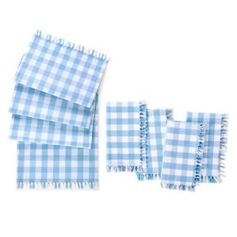 Knotted Blue & White Gingham 13” x 70 Table Runner and Napkin Set of 4