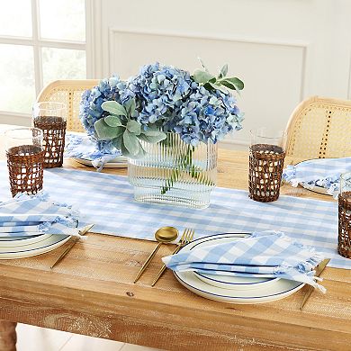 Knotted Blue & White Gingham 13"x70" Table Runner and Napkin Set of 4