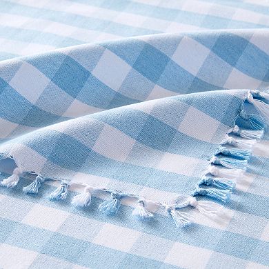 Knotted Blue & White Gingham 13"x70" Table Runner and Napkin Set of 4