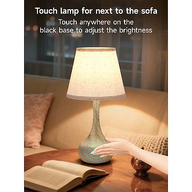 17.3 in. Table Lamp with Gray Linen Shade and Touch Control (Set of 2)
