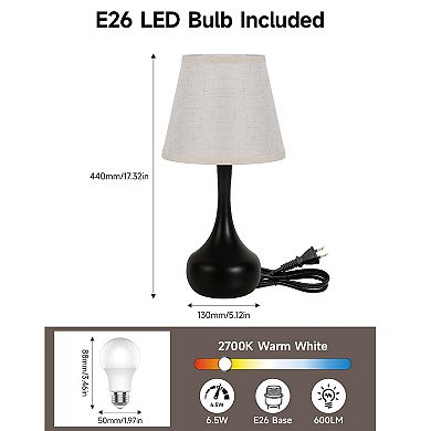 17.3 in. Table Lamp with Gray Linen Shade and Touch Control (Set of 2)