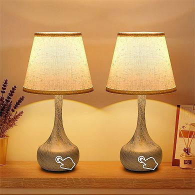 17.3 in. Table Lamp with Gray Linen Shade and Touch Control (Set of 2)