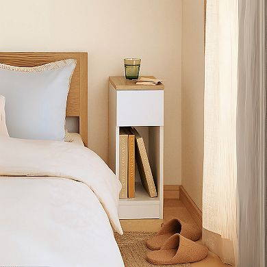 23.62 in. H White Titanium Rectangular Wood End Table with 1 Drawer