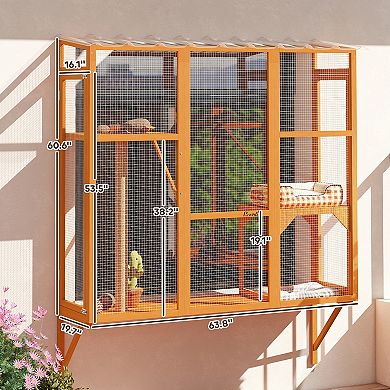 PawHut Catio Outdoor, Window Catio for 2-3 Cats, for Playing Sunbathing