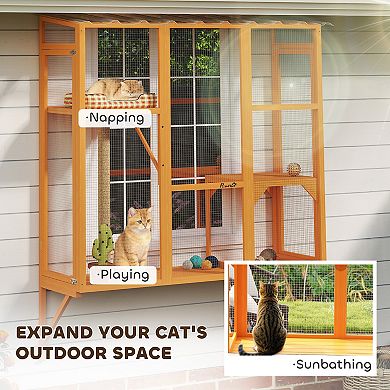 PawHut Catio Outdoor, Window Catio for 2-3 Cats, for Playing Sunbathing