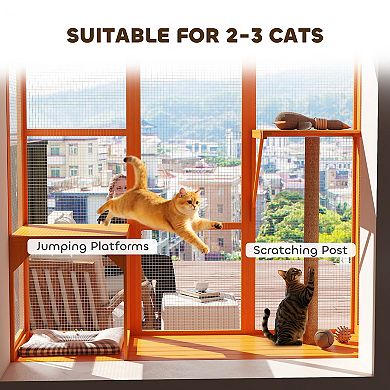 PawHut Catio Outdoor, Window Catio for 2-3 Cats, for Playing Sunbathing