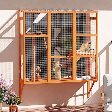 PawHut Catio Outdoor, Window Catio for 2-3 Cats, for Playing Sunbathing