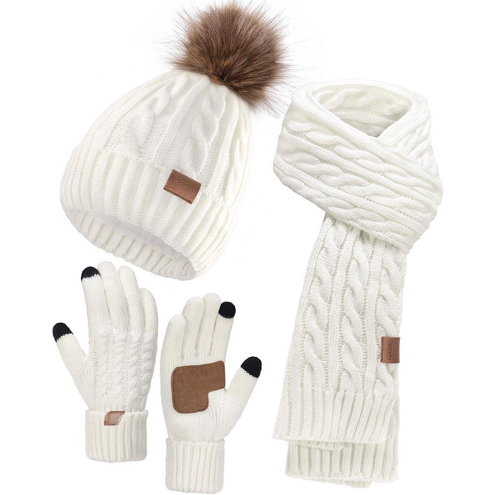 Winter Fleece Lined Beanie Scarf Gloves Set Thermal Plush Unisex Cozy Chic Warm Winter Beanie Hat Scarf Gloves Men Women Knit Set Sock  main image 4