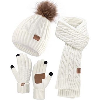3 pc Winter Set: Cozy Beanie, Long Scarf, Touchscreen Gloves for Women