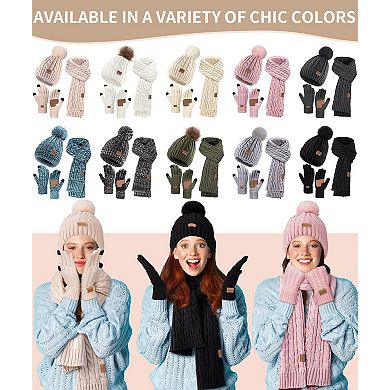 3-Piece Winter Set: Cozy Beanie, Long Scarf, Touchscreen Gloves for Women