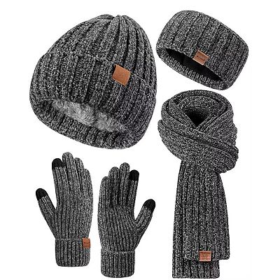 Fleece Lined Winter Set Beanie Scarf Gloves Headband 4-Piece Cold Weather Gift Set Women main image 4