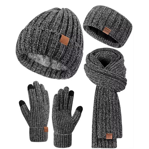 Chenille Winter 4-Piece Set: Hat, Gloves, Scarf, Headband  display picture 1