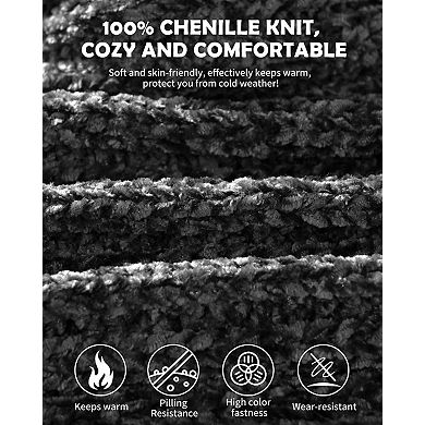 Chenille Winter 4-Piece Set: Hat, Gloves, Scarf, Headband - Touchscreen Gloves, Extra-Long Scarf