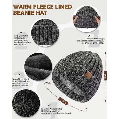 Chenille Winter 4-Piece Set: Hat, Gloves, Scarf, Headband - Touchscreen Gloves, Extra-Long Scarf