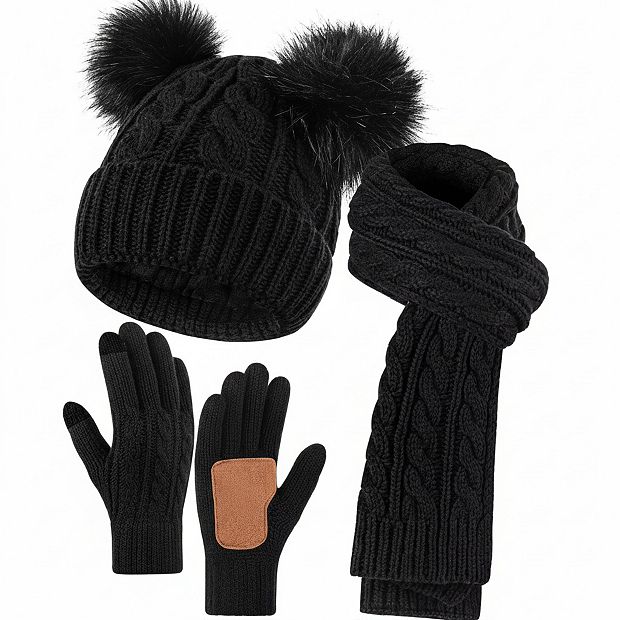 Fleece Lined Beanie Hat, Touchscreen Gloves, Long Knit Scarf  display picture 1