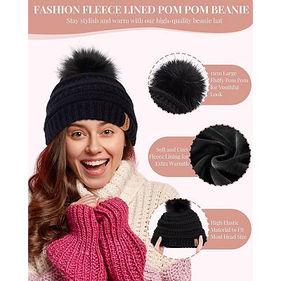 Womens Winter Hat Scarf Gloves Set Touchscreen Gloves Warm  display picture 3