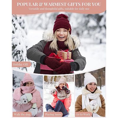 Womens Winter Hat Scarf Gloves Set Touchscreen Gloves Warm  display picture 1