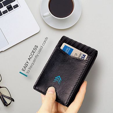 Pefiam Men's Full Grain Leather Bifold Wallet, 12 Card Slots, RFID Blocking, Slim Design
