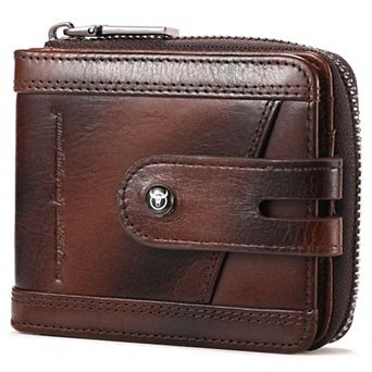 Leather Wallet with RFID Blocking, 14 Card Slots, 2 Cash Compartments, ID Window, Compact Design