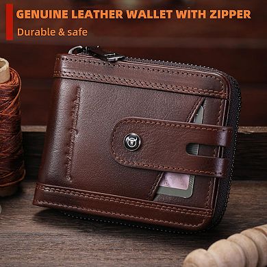 Leather Wallet with RFID Blocking, 14 Card Slots, 2 Cash Compartments, ID Window, Compact Design