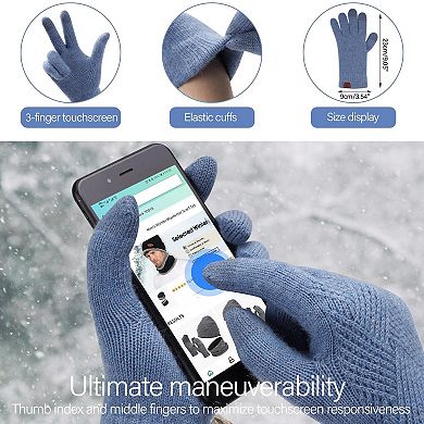 3 in 1 Women's Knit Winter Warm Set: Pom Hat, Long Scarf, Touchscreen Gloves