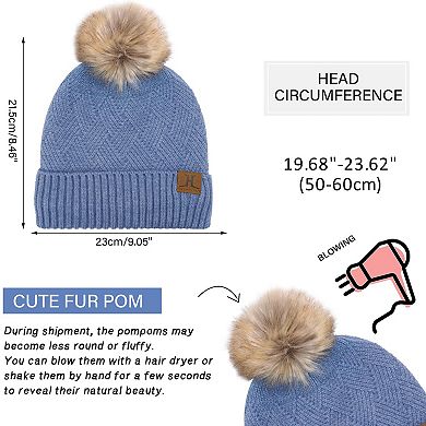 3 in 1 Women's Knit Winter Warm Set: Pom Hat, Long Scarf, Touchscreen Gloves