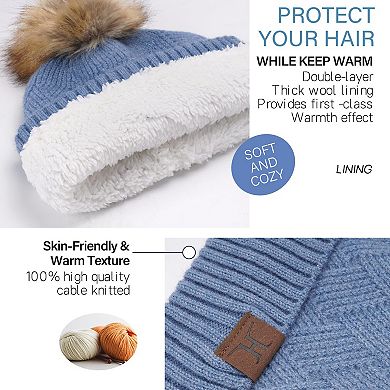 3 in 1 Women's Knit Winter Warm Set: Pom Hat, Long Scarf, Touchscreen Gloves