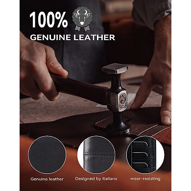 Premium Genuine Leather Wallet for Men - 16 Card Slots, RFID Blocking, Minimalist Design