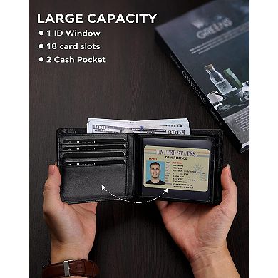 Premium Genuine Leather Wallet for Men - 16 Card Slots, RFID Blocking, Minimalist Design