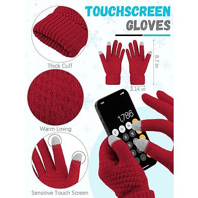 4-Piece Women's Winter Set: Hat, Scarf, Gloves, Ear Muffs, Touchscreen Cap, Knit Plaid