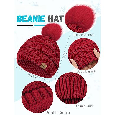 4-Piece Women's Winter Set: Hat, Scarf, Gloves, Ear Muffs, Touchscreen Cap, Knit Plaid