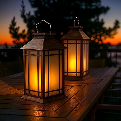 Set of 2 13" LED Candle Lanterns with 6hr Timer, Cozy Flame Glow, Durable ABS, Indoor/Outdoor Decor
