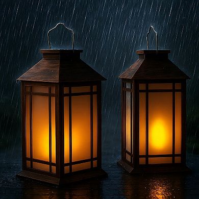 Set of 2 13" LED Candle Lanterns with 6hr Timer, Cozy Flame Glow, Durable ABS, Indoor/Outdoor Decor
