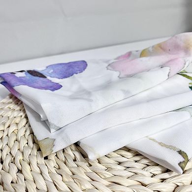 Elegant Blue Pink Floral Printed Chiffon Curtains, 54x84" Panels, Soft Breathable, Easy Care