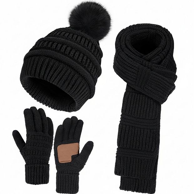 Women\'s Winter Hat Beanie Long Scarf Touch Screen Gloves Set Womens Winter Knit Beanie Hats and Touchscreen Gloves Long  main image 3