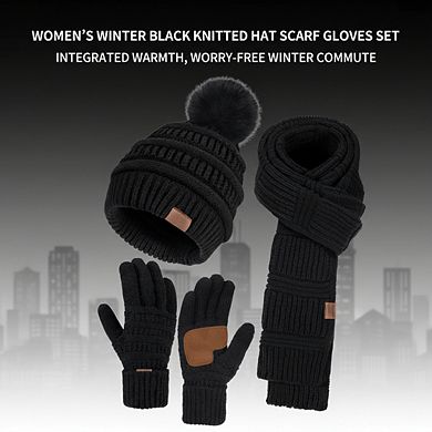 3-Piece Women's Winter Set: Knit Beanie, Touchscreen Gloves, Long Scarf - Stylish & Warm