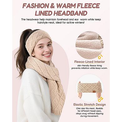 4-Piece Winter Set: Hat, Scarf, Gloves, Headband for Women Touchscreen Gloves, Extra-Long Scarf