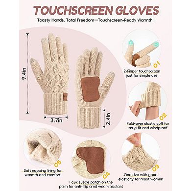 4-Piece Winter Set: Hat, Scarf, Gloves, Headband for Women Touchscreen Gloves, Extra-Long Scarf