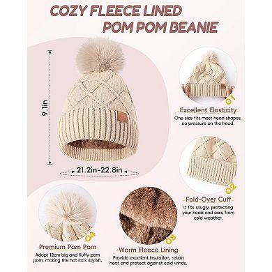 4-Piece Winter Set: Hat, Scarf, Gloves, Headband for Women Touchscreen Gloves, Extra-Long Scarf