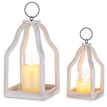Set of 2 Rustic Wood Lanterns for Home Decor - Versatile for Indoor Outdoor Spaces