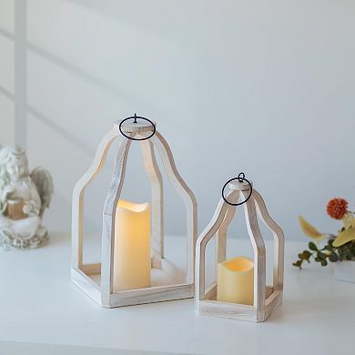 Set of 2 Rustic Wood Lanterns for Home Decor - Versatile for Indoor Outdoor Spaces