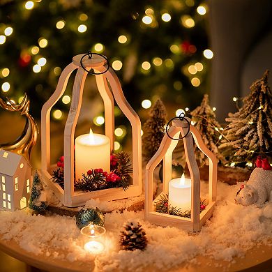 Set of 2 Rustic Wood Lanterns for Home Decor - Versatile for Indoor Outdoor Spaces
