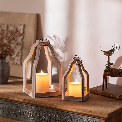 Set of 2 Rustic Wood Lanterns for Home Decor - Versatile for Indoor Outdoor Spaces
