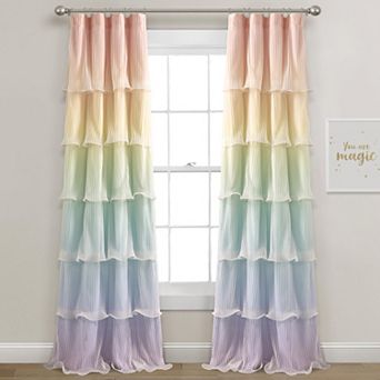 100% Polyester Rainbow Ruffled Curtain Set for Kids Bedroom