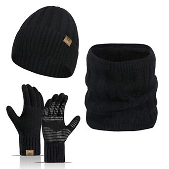 Men's Winter Warm Fleece Lined Beanie, Scarf, Touchscreen Gloves Set