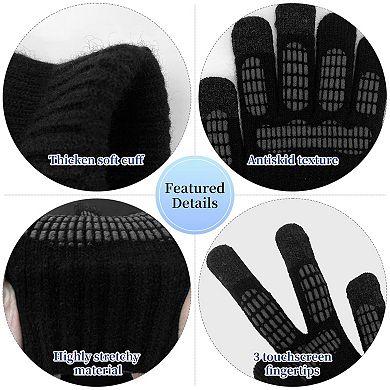 Men's Winter Warm Fleece Lined Beanie, Scarf, Touchscreen Gloves Set